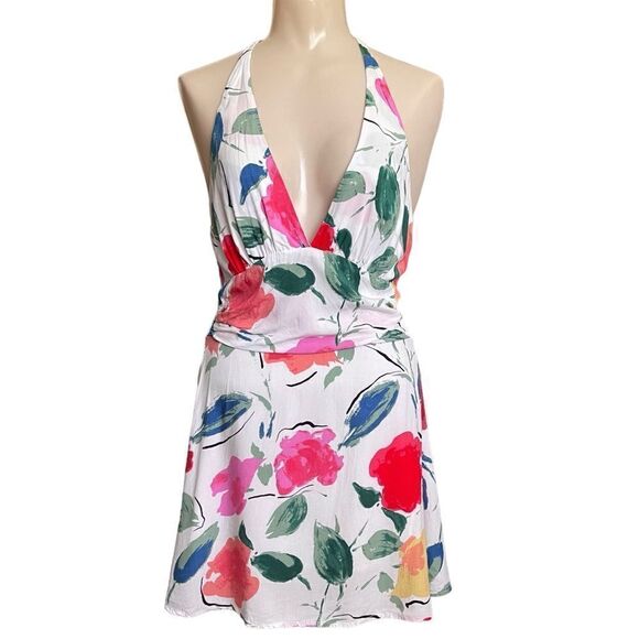 Princess Polly Elaine Floral Tie Halter Top Ruched Smocked Waist Mini Dress - Picture 3 of 16